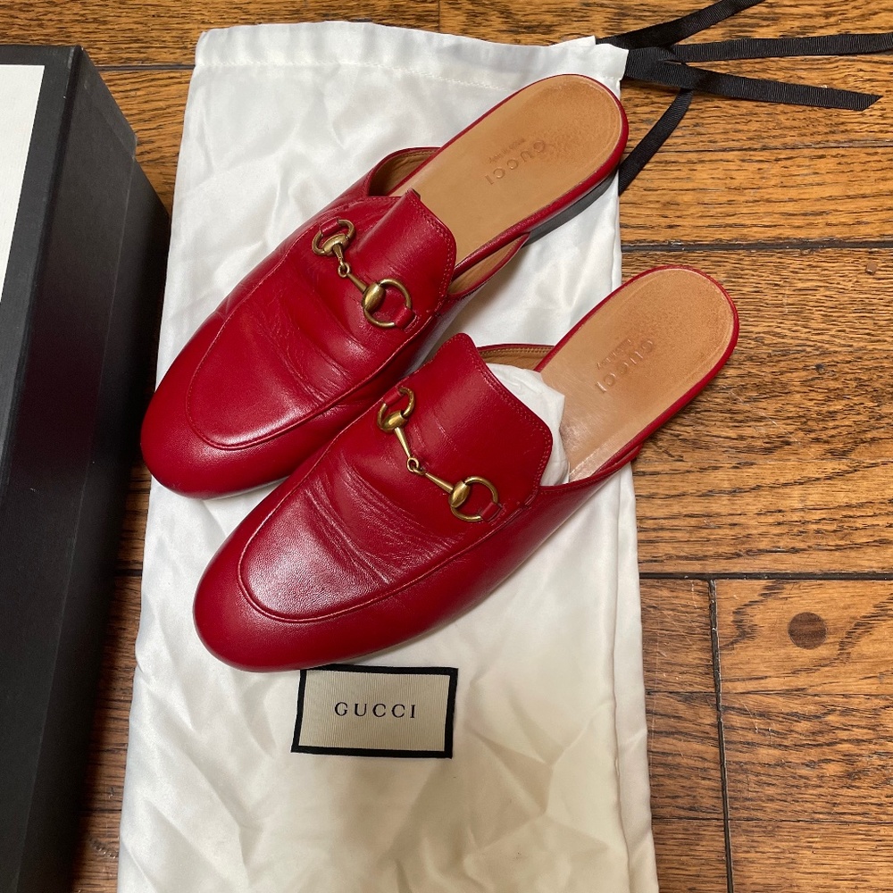 Gucci Horsebit RED Leather  Loafer Slides Womens - Picture 4 of 5